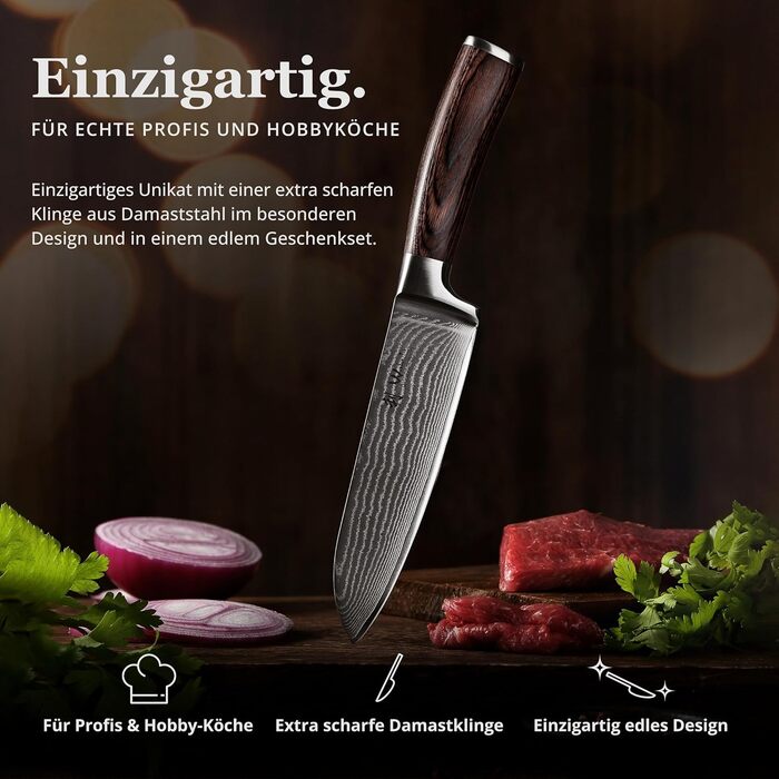 Японський ніж Santoku Wakoli з дамаської сталі (серцевина VG10) 17 см – гострий кухонний ніж для всіх видів нарізок, з ручкою з паккавуду, у подарунковій коробці (без гравію)