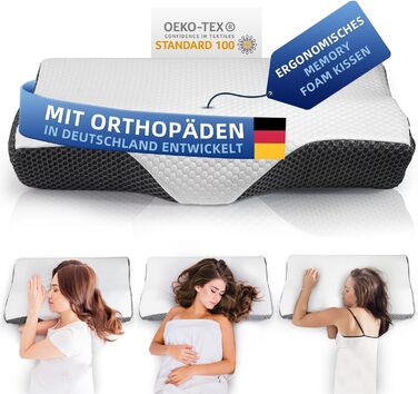Ортопедична подушка для шиї IDEA з Memory Foam - для сну на боці, спині та животі, проти болю в шиї, 62x34.5x12/8 см