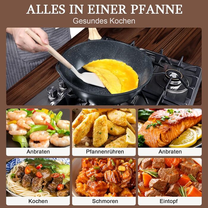 Сковорода з високим бортиком GiPP, 30 см, з кришкою, керамічне антипригарне покриття, 4.3 л, для всіх типів плит, білий (сірий), без PFOA/PFOS