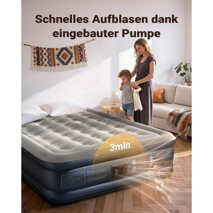 Надувне ліжко iDOO для 2 осіб з електричним насосом, 152x203x38 см, 295 кг, для кемпінгу