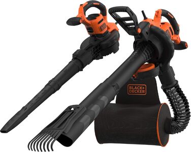 Black+Decker 3-в-1 електропристрій для прибирання листя BEBLV301 (3000 Вт) з подрібнювачем, решетом та мішком-рюкзаком 72л - висока швидкість видуву та регульована потужність всмоктування