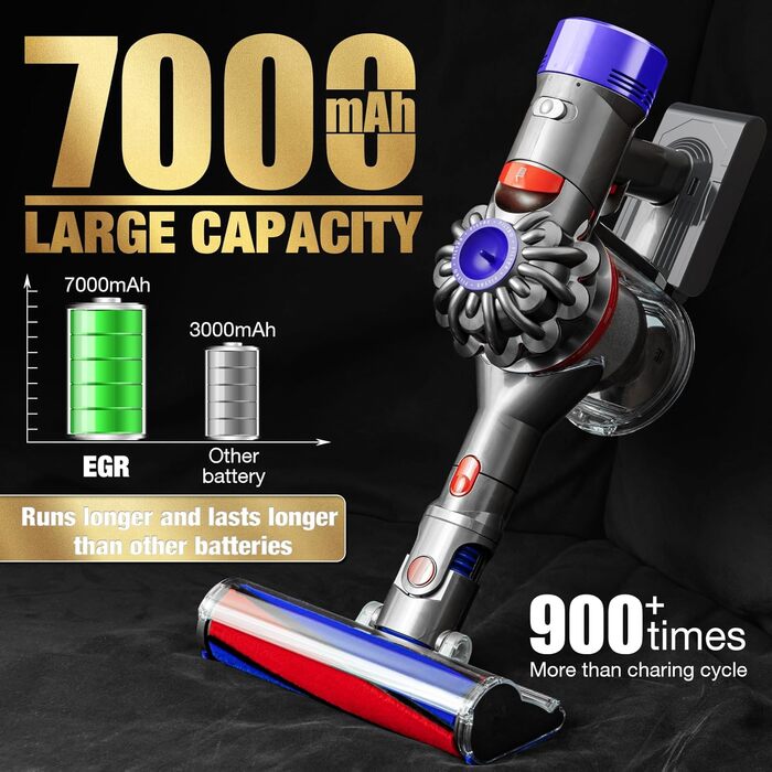 Змінна батарея EGR 7000 мАг для Dyson V8 з 3 фільтрами та гвинтами, підходить для моделей V8