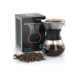 Кавоварка Coffee Gator (300 мл) - кавник для заварки кави з фільтром-скляний кавник з фільтром з нержавіючої сталі -