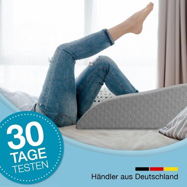 Подушка для підйому ніг ELONEO з піною з пам'яті, 62x40x24 см, сіра. Знімна наволочка для зручності.