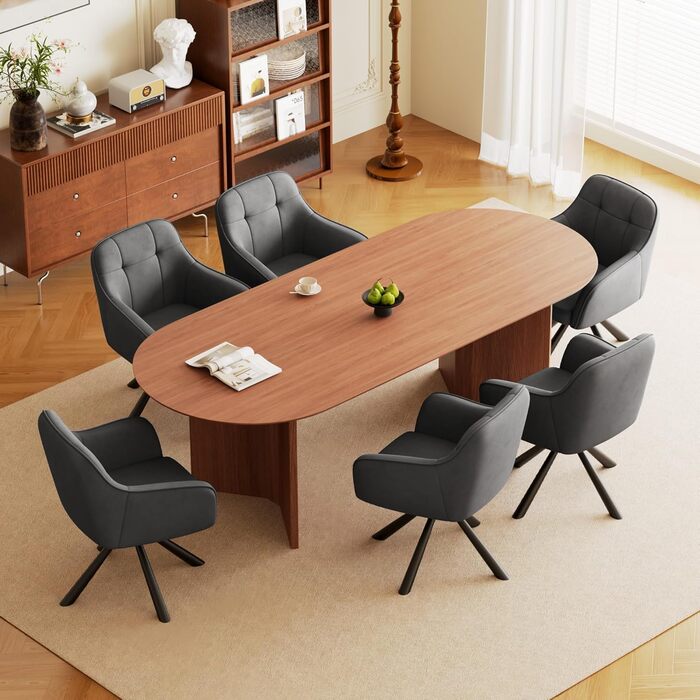 YOUDENOVA Комплект з 4-х обідніх крісел, 360° обертання, з підлокітниками, оксамитові, для вітальні, кухні, офісу та їдальні (темно-сірий)