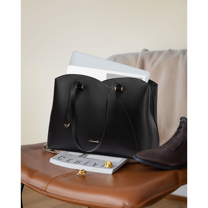 Сумка LOVEVOOK для жінок: велика, для ноутбука, шопер, робоча, офісна, з PU шкіри, чорна (15,6 дюймів)