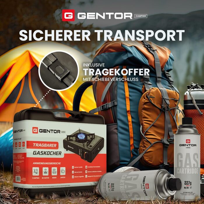 Газовий набір для кемпінгу: плита, 4 балончики 227г та кейс. Плита для кемпінгу, приготування їжі без електрики. Газова плита, газова картридж, кейс для транспортування