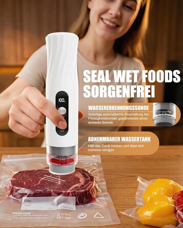 Вакууматор Babacom портативний з резервуаром для води, потужність 60кПа, автоматичний вакуумний пакувальник з пульс-функцією для делікатних продуктів, 20 багаторазових пакетів у комплекті