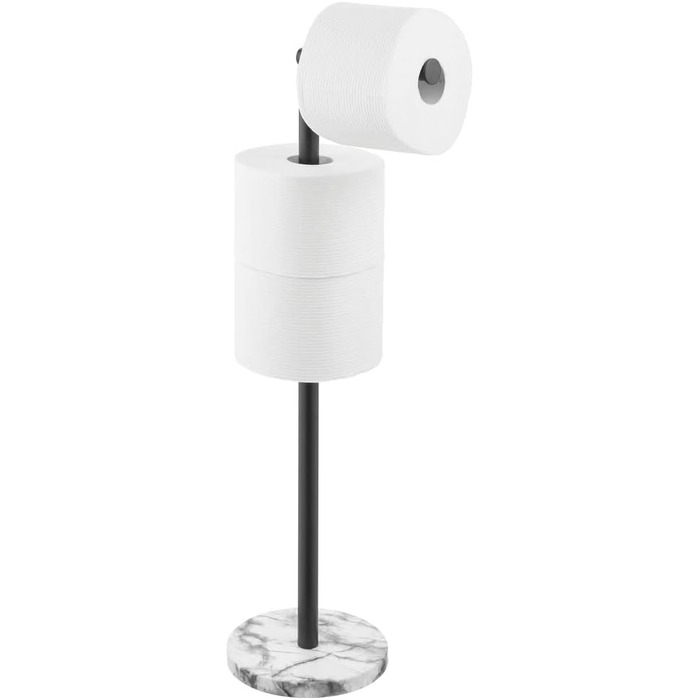 Окремо стоячий тримач для туалетного паперу mDesign-Сучасний тримач для рулонів паперу для ванної та гостьового туалету-стильний металевий тримач для туалетного паперу, стійкий до іржі- (колір мармуру / чорний)