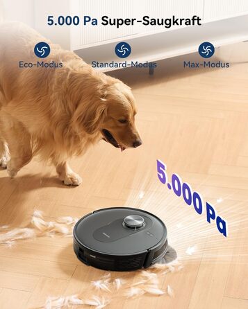 Робот-пилосос Proscenic Q8 з функцією миття, 5000Pa, 200 хвилин роботи, потужний, з лазерною навігацією та 5 картами, керування через додаток, сумісний з Alexa, Siri, IFTTT, Google, для твердих підлог та килимів, видалення шерсті тварин