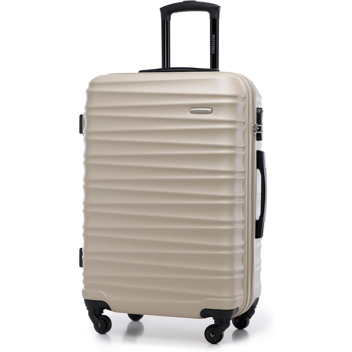 Набір валізWITTCHEN 3в1: велика, середня, маленька. Жорсткий корпус ABS, 4 колеса, кодовий замок. Підходить для Lufthansa, Eurowings, Ryanair, Condor. Бежевий колір.