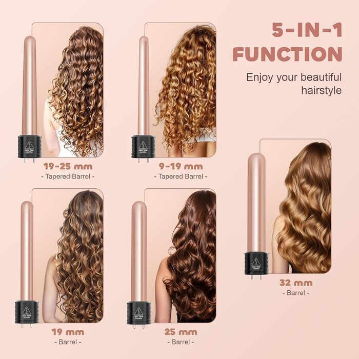 Локкенштаб NWOUIIAY 6 в 1 з LCD-дисплеєм, керамічним покриттям, набір для створення локонів, багатофункціональне змінне насадки, для великих та маленьких локонів, з рукавичками, регулювання температури (колір шампань)