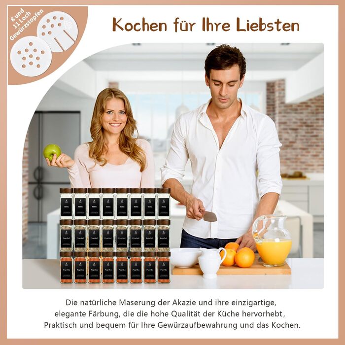 Набір скляних баночок для спецій з кришками з акації | 24 шт. | 120 мл | Організатор для спецій | Скляні контейнери для спецій з етикетками