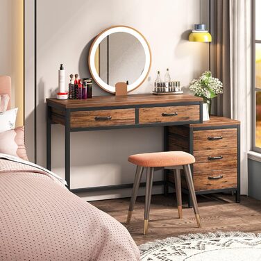 Стол Tribesigns з 5 висувними ящиками, комп'ютерний стіл для офісу, дому та вітальні, 130x45x82 см, коричневий