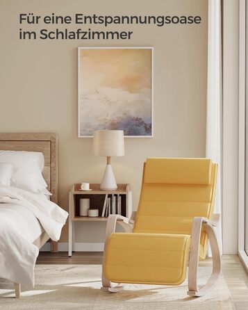 Крісло-гойдалка SONGMICS з підлокітниками з натурального дерева, регульована підставка для ніг, до 150 кг, для спальні/вітальні, темно-натуральний колір, бавовна/поліестер