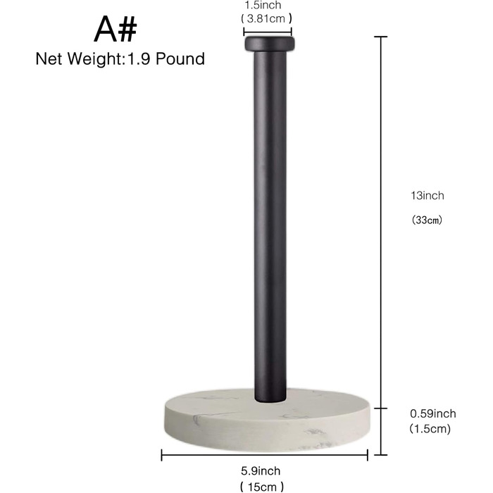 Тримач для паперових рушників на стільницю з мармуровою основою, вертикальний диспенсер для кухні та ванної кімнати, чорний