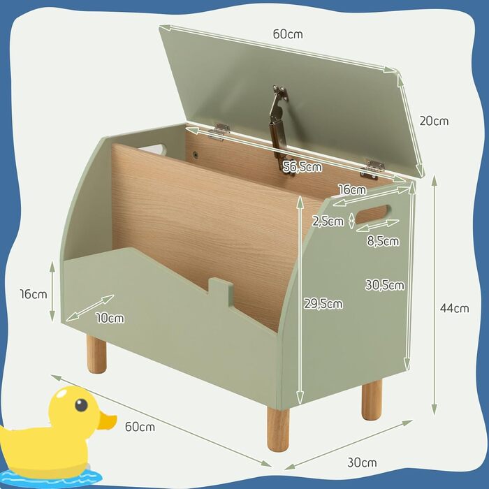 Дитяча полиця SOARS 2 в 1 для книг та іграшок з ящиком, білий та зелений, 60 x 30 x 44 см