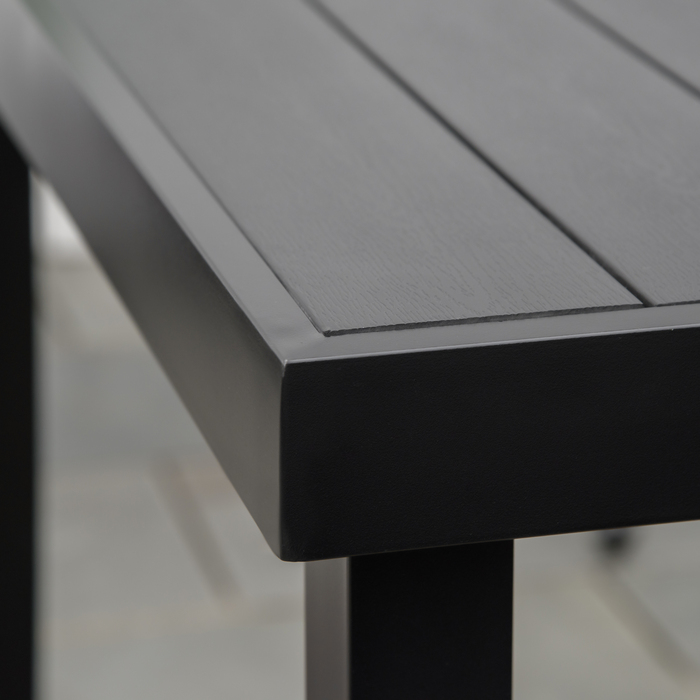 Обідній стіл для 6 осіб: легкий алюмінієвий стіл для саду, меблі для відпочинку, простий у догляді, пластиковий, чорного кольору, розміром 140 x 90 x 74 см.