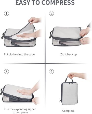 Набір органайзерів для валізи ECOHUB (6 шт), компресійні дорожні сумки-кубики з переробленої сітчастої тканини для рюкзака та ручної поклажі, сірий колір