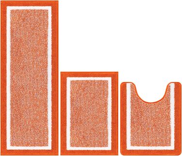 Набір килимків для ванної кімнати Pauwer, 3 шт. (душовий килимок, килимок для туалету), мікрофібра, антиковзаючі, машинне прання, плюшеві, 18'x26'+18'x48'+U Shape 20'x24', помаранчевий/червоний, в смугастий візерунок (Sunset Chevron)