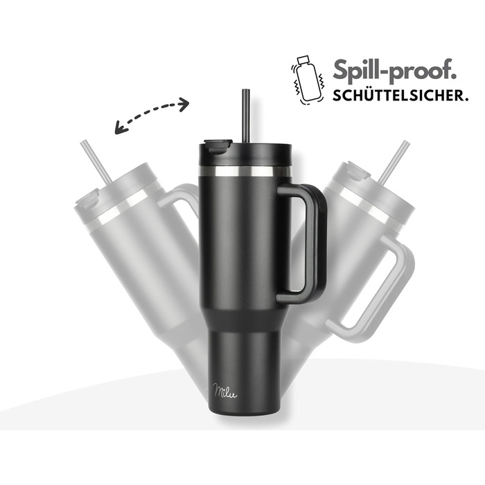 Термокружка Milu 1200 мл з трубочкою та ручкою – термокружка для подарунку на Великдень, День батька, День матері | Подарунок для мами, тата, друзів, бабусі та дідуся | Чорний колір
