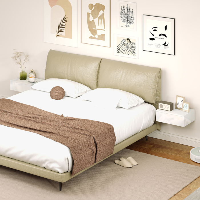 Набір з двох приліжкових тумбочок, настінне кріплення, з висувним ящиком, для спальні, ДСП, білий