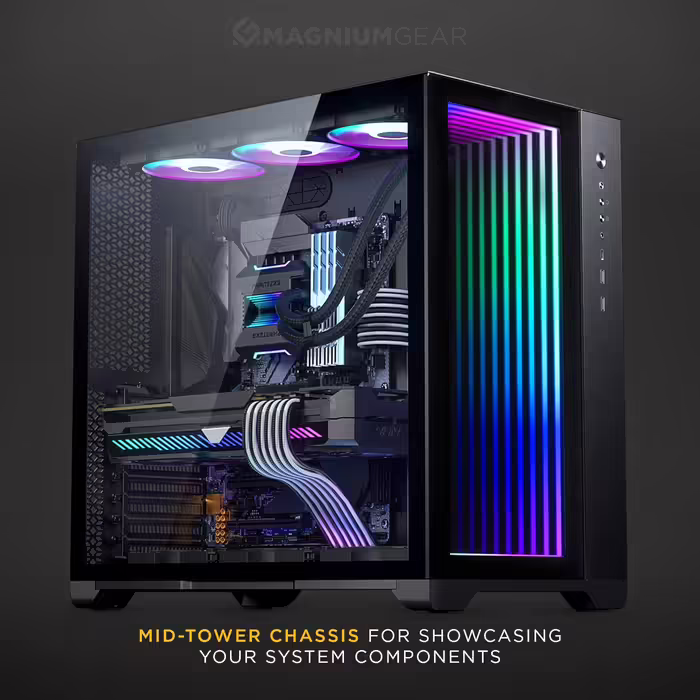 Корпус Magniumgear Neo Qube 2 IM ATX, подвійна камера, Digital-RGB, дзеркальна передня панель Infinity, скляні панелі, чорний