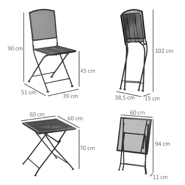 Набір бістро Outsunny Garden Seating Group 3 особи з 1 столом і 2 розкладними стільцями, метал сірий для тераси та балкона