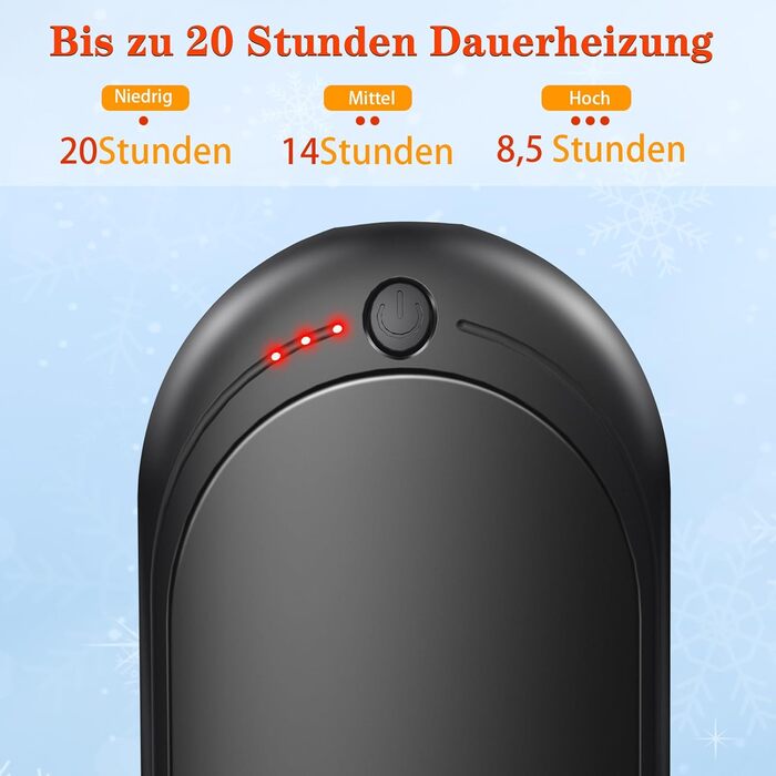 Електричний нагрівач для рук, перезарядна пара, 6000mAh, USB-кабель, 3 режими нагріву, 20 годин тепла, для активного відпочинку взимку, чорний