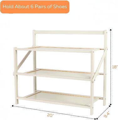 Підставка для взуття 3 рівні, бамбук, складна, для невеликих приміщень (50 см, біла)