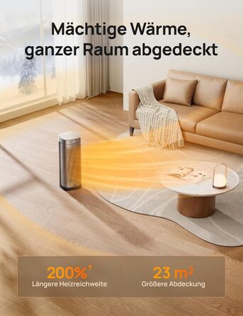 Електричний обігрівач DREO Solaris Slim H2: 2000W, керамічний, з термостатом, таймером, осциляцією, захистом від перегріву та перекидання, срібний