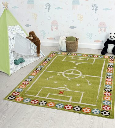 Сучасний м'який дитячий килим з м'яким ворсом, легкий у догляді, стійкий до фарбування, з райдужним малюнком (160 х 220 см, футбольне поле)
