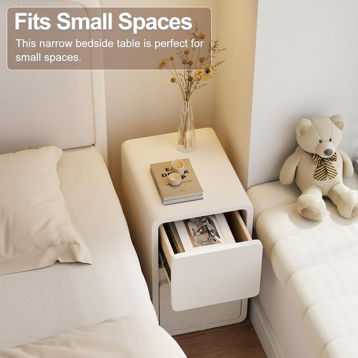 Нічний столик AQIMUELE, білий, з 2 шухлядами, 30 см, без встановлення, шкіряна поверхня