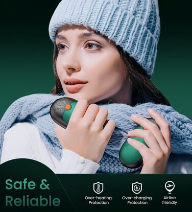 Електричні грілки для рук, 2 шт., перезаряджувані, 24 години тепла, 3 режими нагріву, для жінок та чоловіків (зелені)