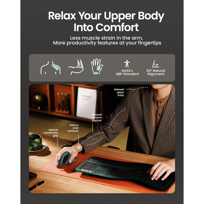 ProtoArc EM11 NL Вертикальна миша, бездротова, для ПК, iPad, Mac, Windows - чорно-зелена