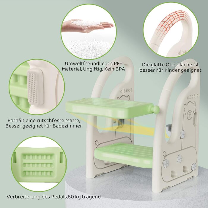 Триттхокер для дітей Onasti з 2 ступенів, регульована висота, зелений