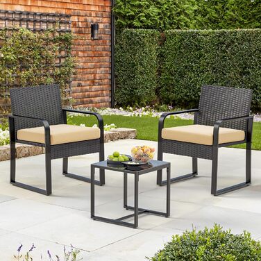 Набір садових меблів Bealife з ротангу для балкона, тераси, двору (2 місця), бежевий