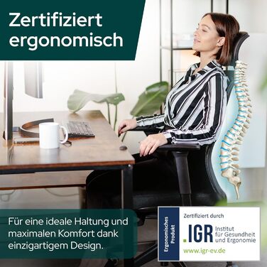 Офісний стіл Schekka® Ergonomisch - ергономічне крісло з регулюванням, підголовником та підтримкою попереку, 3D підлокітники, дихаюча сітка, 150 кг (Світло-сірий/М'ятний)