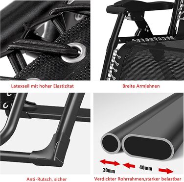 Розкладний шезлонг для саду та відпочинку на природі – ідеальний вибір для кемпінгу та відпочинку. Максимальне навантаження: 200 кг, колір: чорний, висота спинки: 72 см.