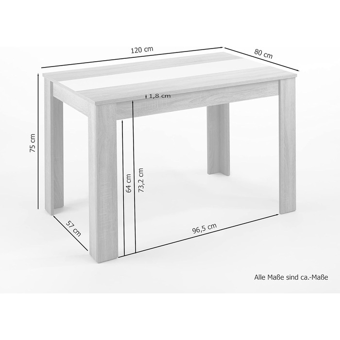 byLIVING Обідній стіл Nori: сучасний дизайн, ефект дуба, стільниця двостороння (чорний/білий), 120x80 см, H 75 см