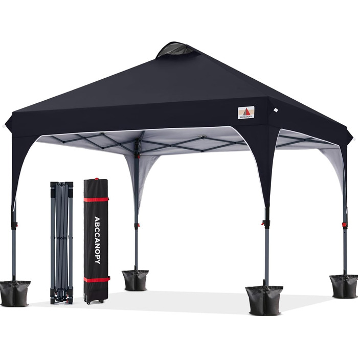 ABCCANOPY павільйон 3x3 м водонепроникний, розкладний, садовий тент для фестивалів, сонцезахисту, компактний, з сумкою на колесах, 4 вантажними мішками, 4 мотузками, 4 кілками, чорний