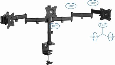 Кріплення для монітора PureMounts для 3 моніторів, 17-32 дюйми, до 8 кг, VESA 75/100, 360° обертання, регулювання висоти та нахилу, чорний