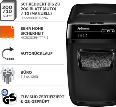 Fellowes Autofeed Aktenvernichter AutoMax 90M: Шредер для документів, автоматичний, офісний, Fellowes