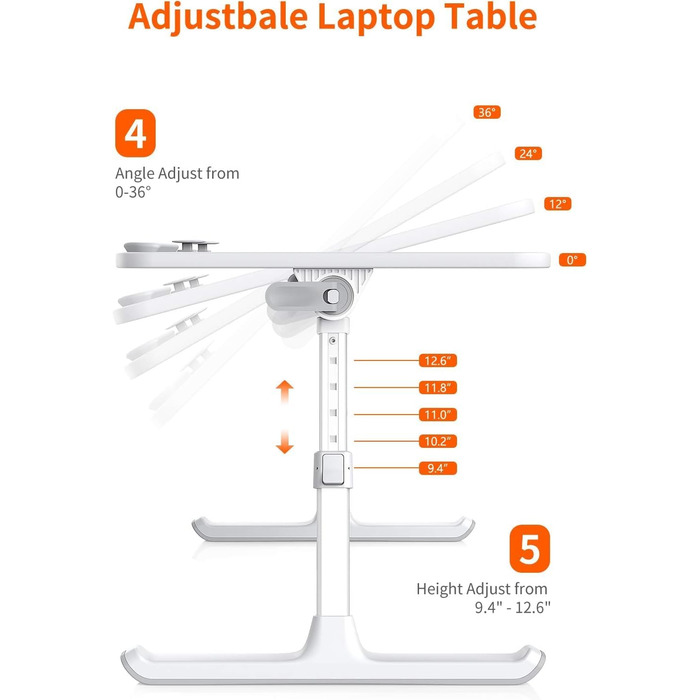 Підставка для ноутбука SAIJI: складаний столик для ліжка/дивану, 5 рівнів, 4 кути, до 17