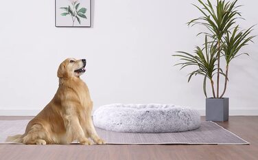 Ортопедичне ліжко для собак hmtope кругла подушка для собак Диван для собак ліжко для кішок пончик зручна корзина для собак миється, діаметр 70 см, світло-сірий (XL (100 100 20 см))