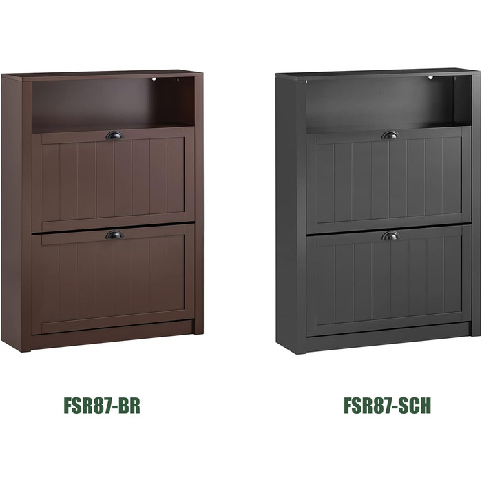 Взуттєва шафа SoBuy FSR87-BR: вузька, з 2 дверцятами, 4 полиці, додаткова поличка, колір коричневий, розмір 80x110x24 см