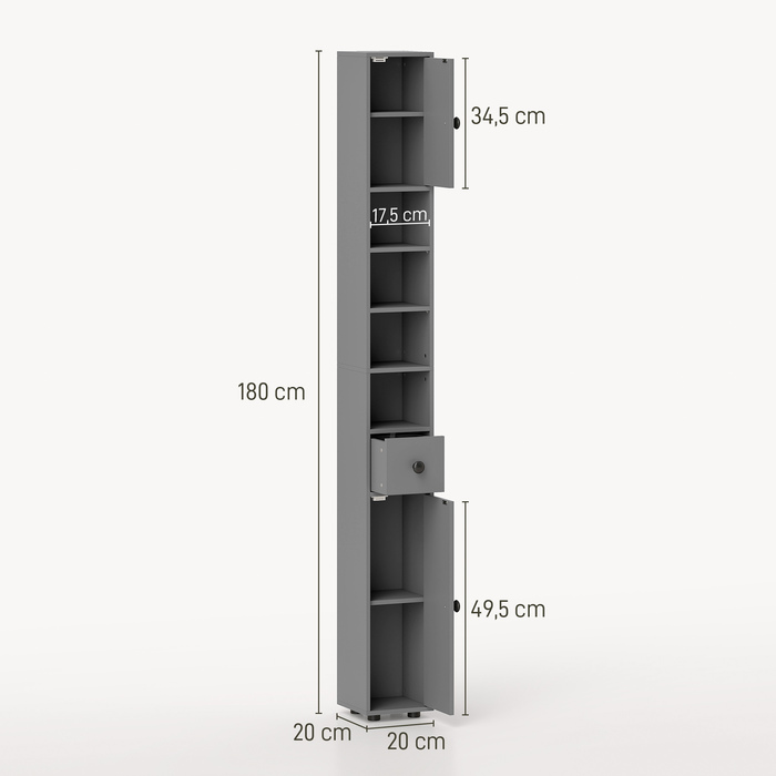 Шафа для ванної кімнати, 4 полиці, висувний ящик, ДСП, сучасний дизайн, сірий колір