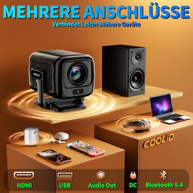 Портативний проєктор Mini Beamer 4K Full HD з 5G WiFi 6, Bluetooth 5.4 та автоматичною корекцією трапецеїдальних спотворень. Підтримка USB/Laptop/PC, з мишкою та пультом дистанційного керування. Чорний (Black-1)