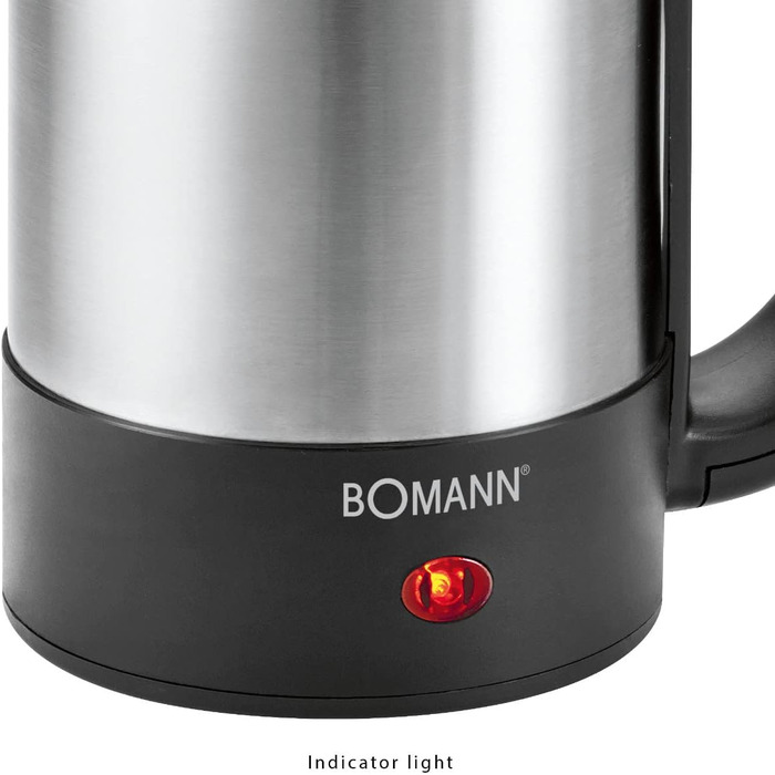 Туристичний чайник Bomann, об'єм до 0,5 літра, ідеально підходить для подорожей, кемпінгу та подорожей, включаючи 2 чашки по 170 мл, сумка для транспортування/подорожі та кавова ложка, нержавіюча сталь/чорний - WKR 1162 CB
