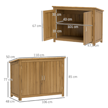Outsunny Садова шафа з дерева, Садовий сарай стійкий до погодних умов 110x50x85см, Садовий сарай з дверима, Моноскатний дах, Полиці, Садова шафа, Садовий сарай Шафа для інструментів Садовий сарай для саду Патіо Задній двір, коричневий
